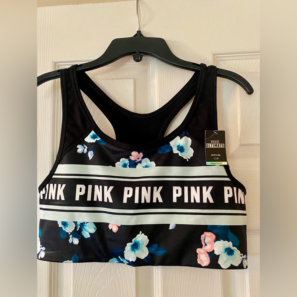 PINK Victoria's Secret Black Floral Sports Bra